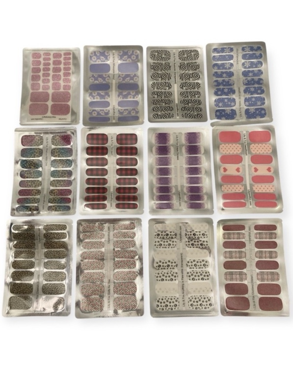 Lot 12 Lily & Fox Nail Wrap Strips Cheetah Sparkle Glitter Polka Dot Paw Flowers